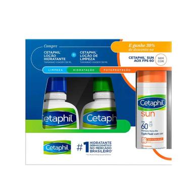 Kit Cetaphil Loção Hidratante com 59ml + Loção de Limpeza com 59ml + Cetaphil Sun Aox com Cor FPS60 com 50ml