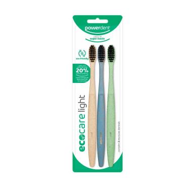 Escova de Dente Powerdent Eco Care Light com 3 Unidades