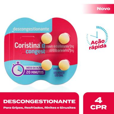 Coristina D Congest Maleato de Bronfeniramina 12mg + Cloridrato de Filefrina 15mg 4 comprimidos